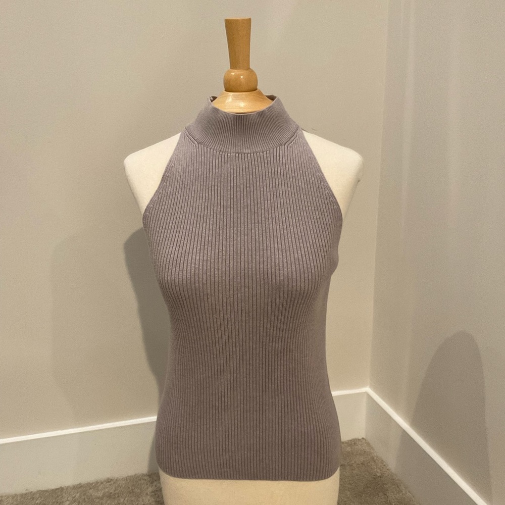 Madewell Mock Turtleneck Ribbed Sleeveless Top, Light Taupe, Size S